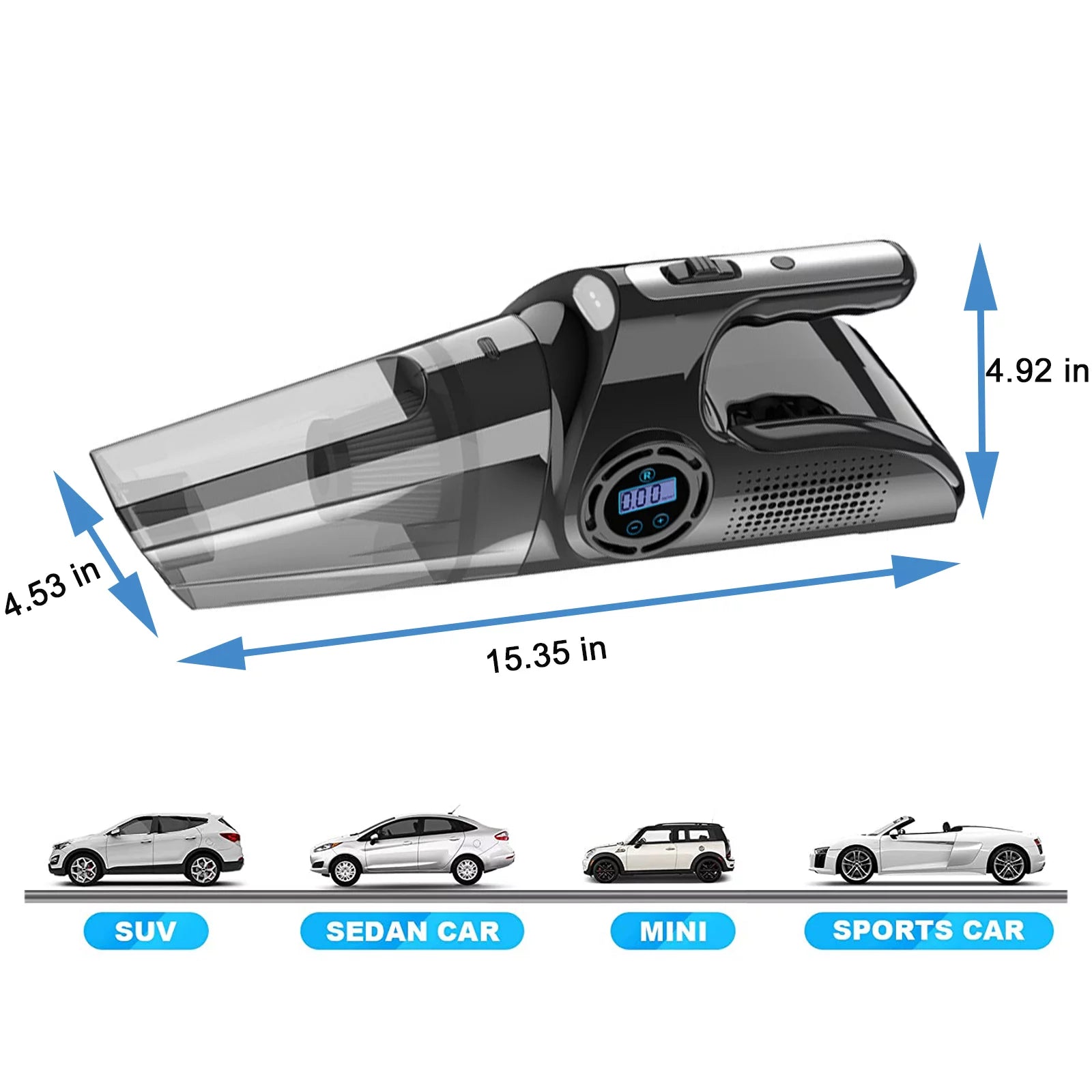 4-in-1 Wireless Digital Portable Car Vacuum Cleaner/Tire Inflator