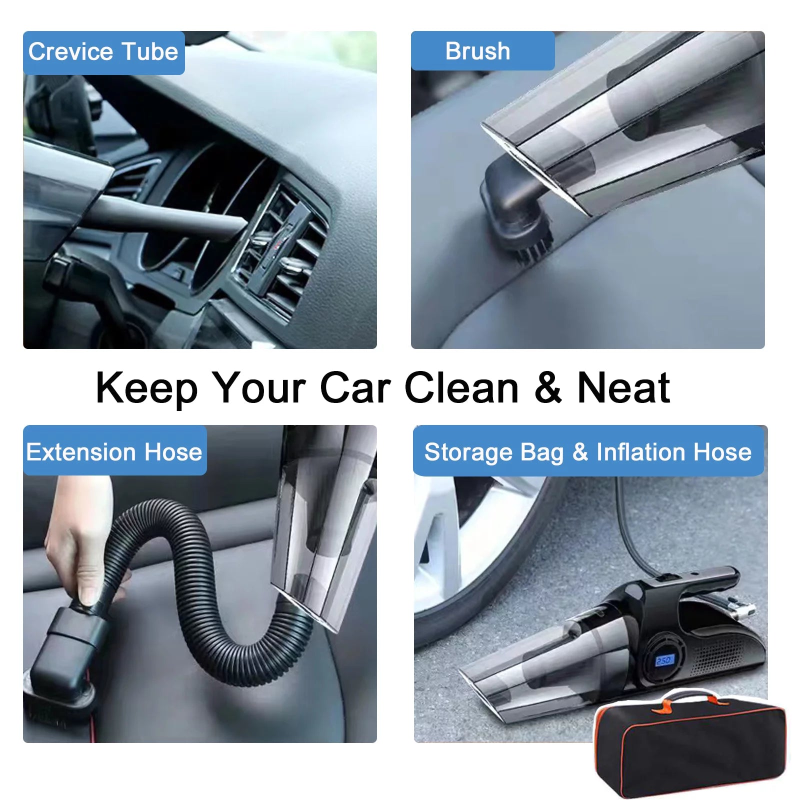 4-in-1 Wireless Digital Portable Car Vacuum Cleaner/Tire Inflator